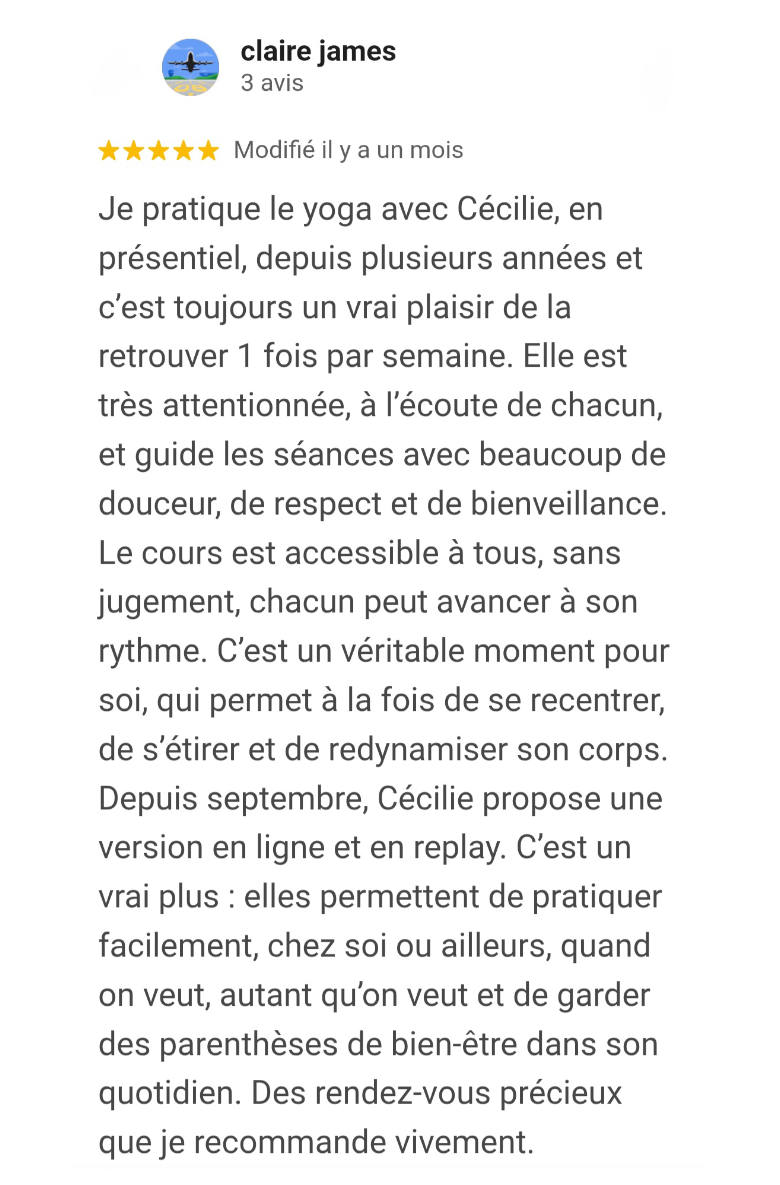 Avis Google authentique sur le soin de réflexologie cranienne de Cécilie Briens à Lançon-Provence