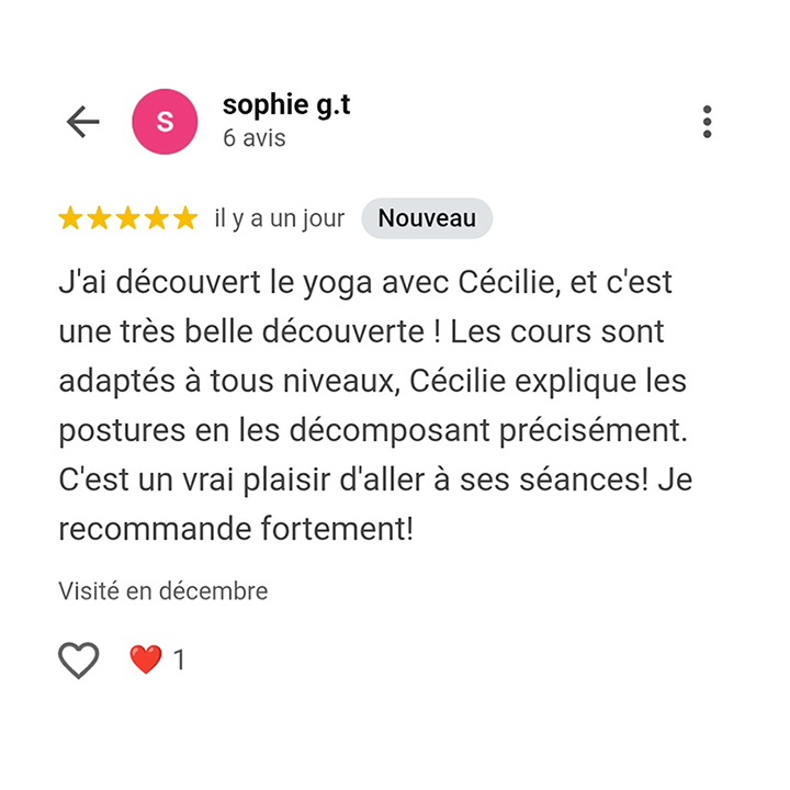 Avis Google authentique sur l’accompagnement en Fleurs de Bach de Cécilie Briens à Lançon-Provence