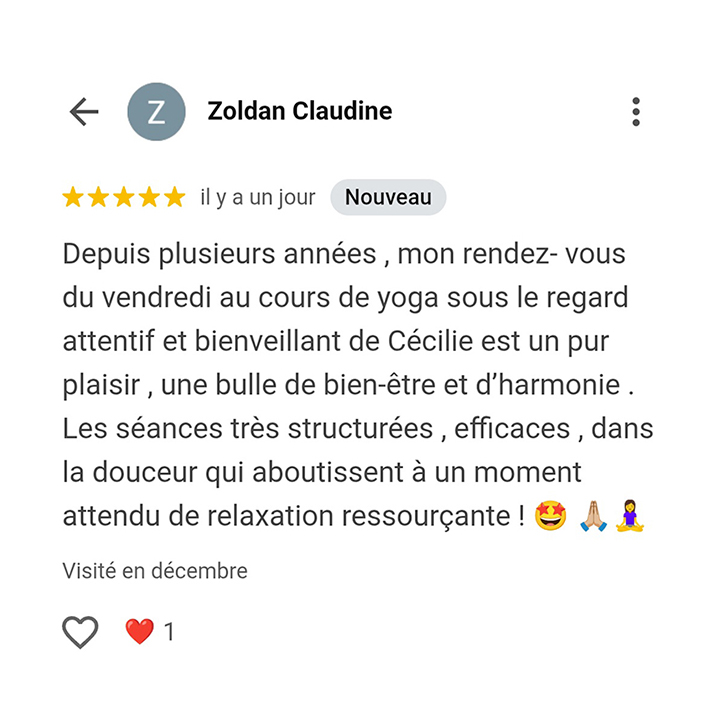 Avis Google authentique sur le soin de réflexologie cranienne de Cécilie Briens à Lançon-Provence