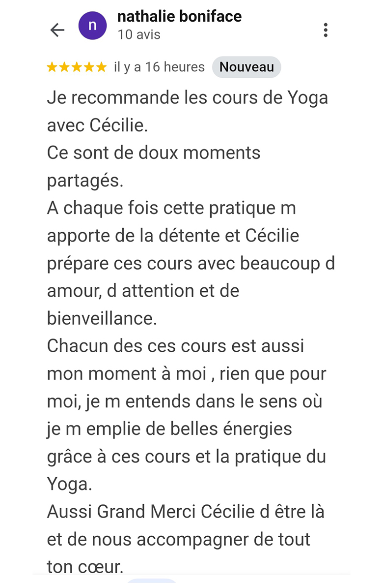 Avis Google - Nathalie B. - Janvier 2025