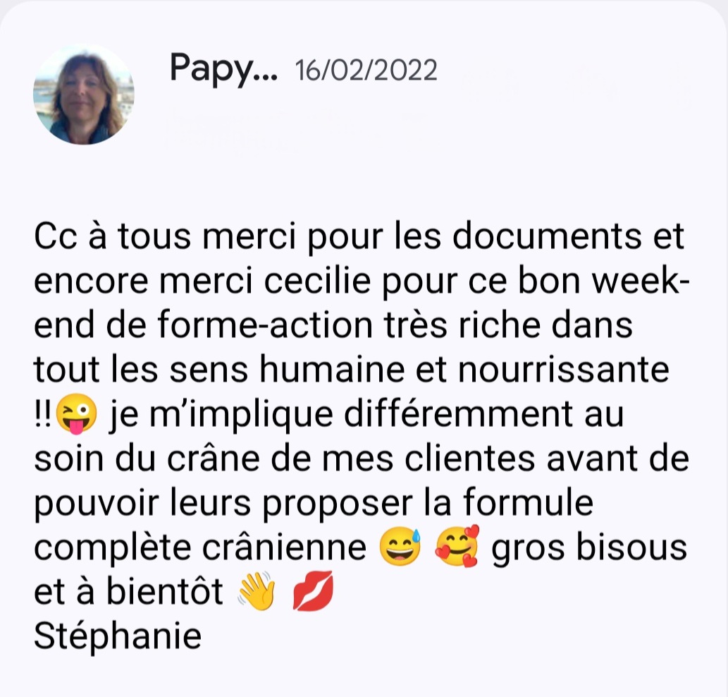 Avis Google authentique sur la formation de Réflexologie crânienne de Cécilie Briens à Lançon-Provence